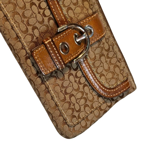 USED Coach Signature Mini C Buckle Clutch Pocket Brown Khaki Wristlet Wallet - Picture 3 of 6